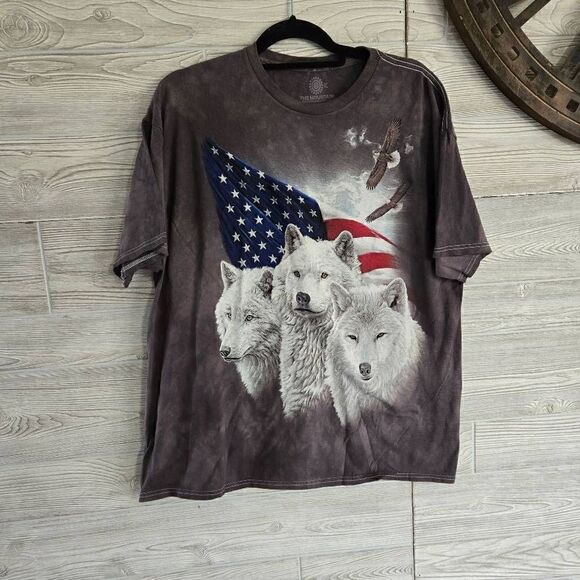 The Mountain Tiedye Wolves Bald Eagle American Flag TShirt SZ XL Patriotic Susta - Picture 1 of 5